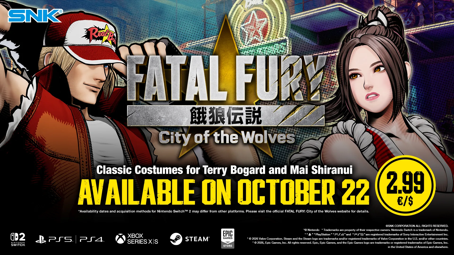 SNK promotional image for Mai Shiranui's classic costume in FATAL FURY: City of the Wolves