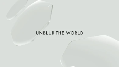 Clear eyeglass lenses floating against a pale grey background in Leica Eyecare's Unblur the World campaign