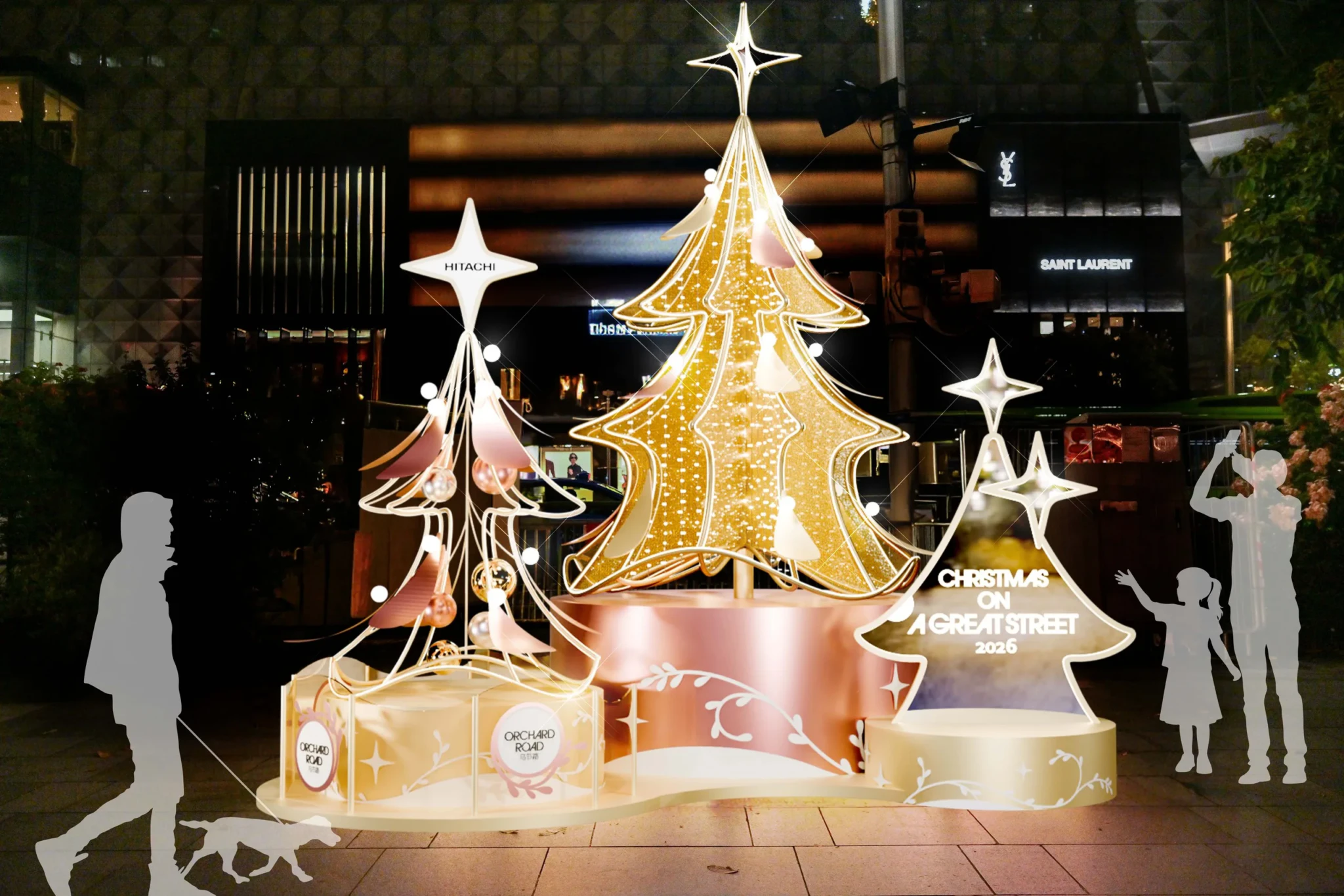 A rotating Christmas tree set piece on Orchard Road